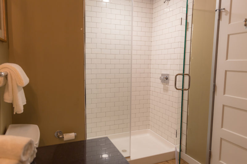 Bathroom in a one bedroom apartment in Pontiac Lofts Building #1 at Pontiac Mills in Warwick, Rhode Island outside of Providence